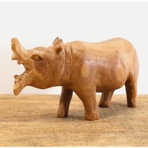 2/$20 African Hand Carved Wooden Hippopotamus Figure 3in Tall Solid Wood OOAK